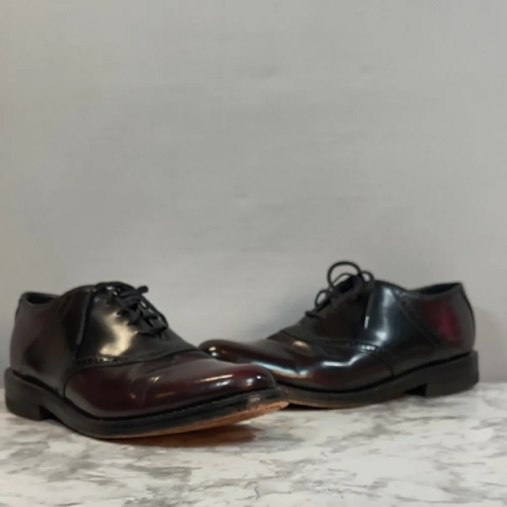 Florsheim Mens 2 Tone Burgundy/Black Leather Oxfords Shoes Size 9-1/2